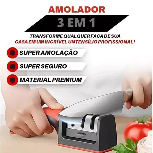 COMPRE 1 LEVE 2 - Amolador De Facas Em Aço Inox Profissional Emborrachado