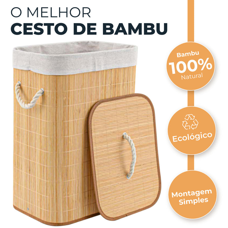 Cesto de Roupa Suja 70 LITROS Lavanderia em Bambu