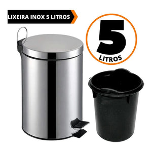 Lixeira de aço inox 5 litros banheiro cozinha escritório com balde removível