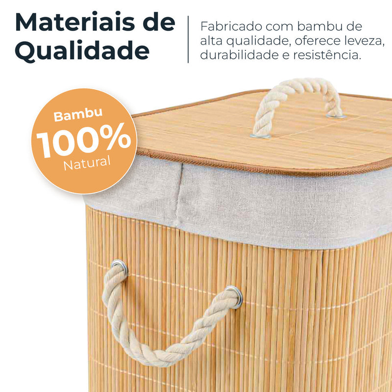 Cesto de Roupa Suja 70 LITROS Lavanderia em Bambu