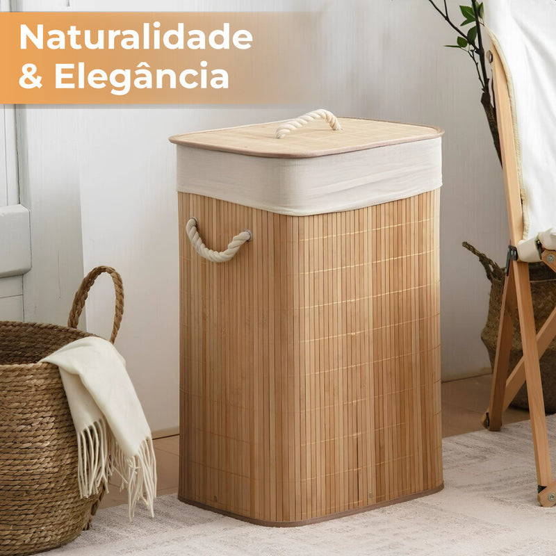 Cesto de Roupa Suja 70 LITROS Lavanderia em Bambu