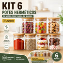 Kit 6 Potes Para Alimentos Com Tampa Bambu 200ML