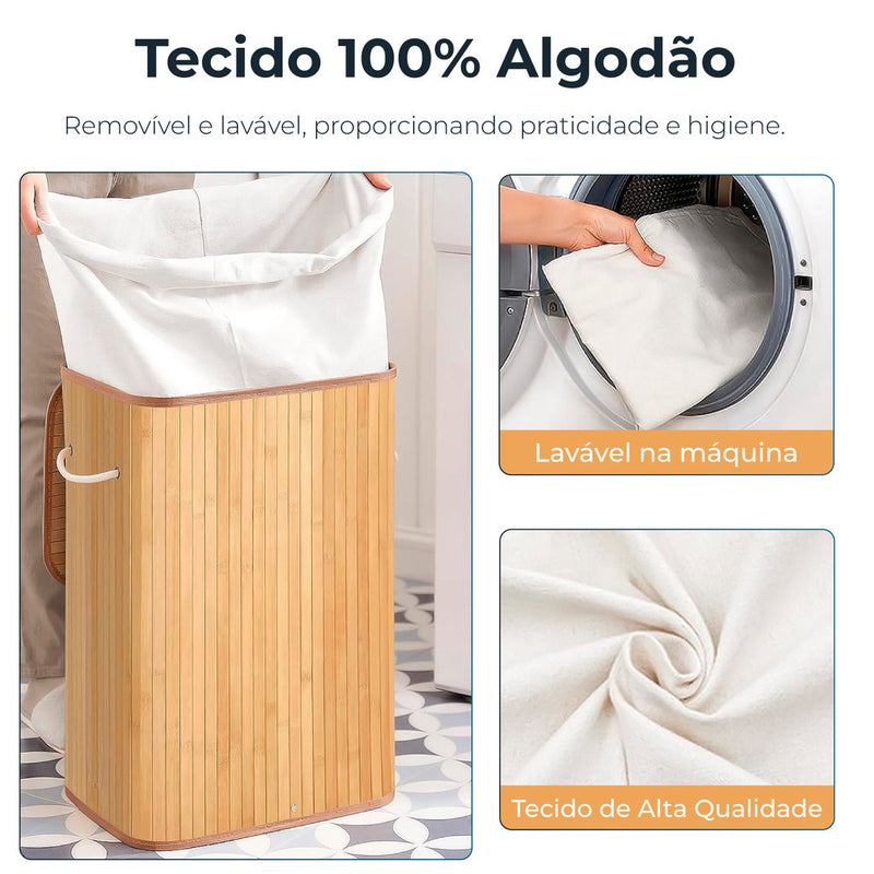 Cesto de Roupa Suja 70 LITROS Lavanderia em Bambu