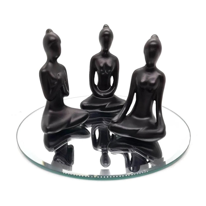 Estátuas Meditação & Yoga 6cm + Bandeja Espelhada