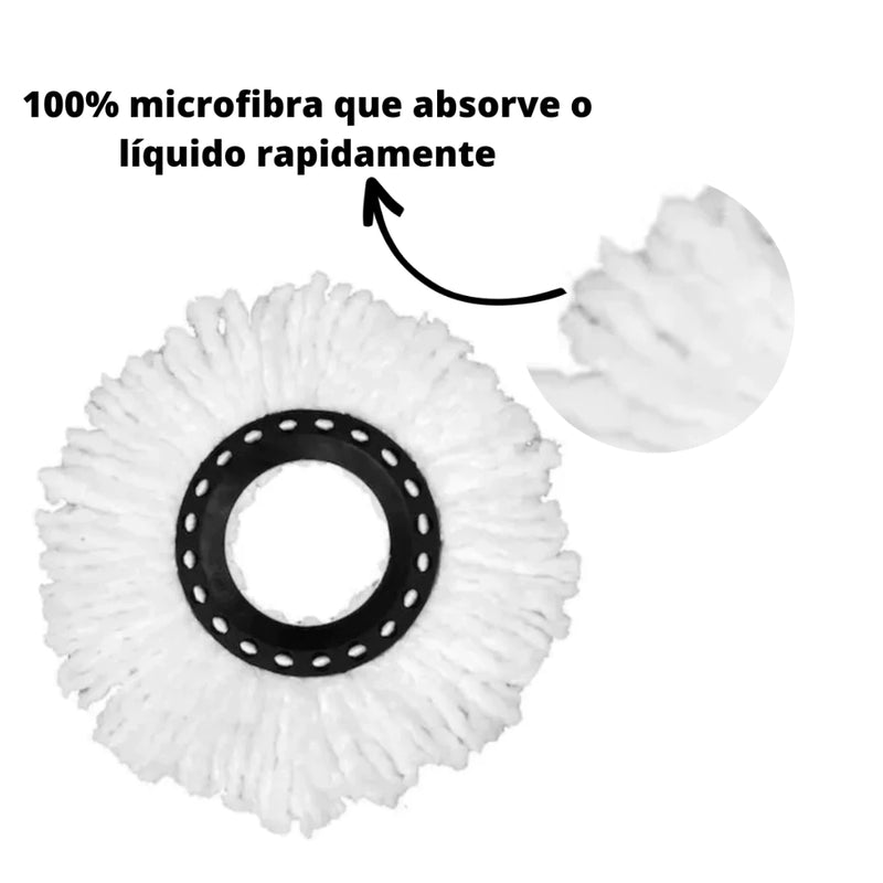 Esfregão Mop Com Centrifuga Inox + 2 Refil de Microfibra