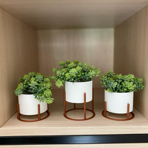 Kit 3 Vasos Com Suporte e Plantas Artificiais Inclusas