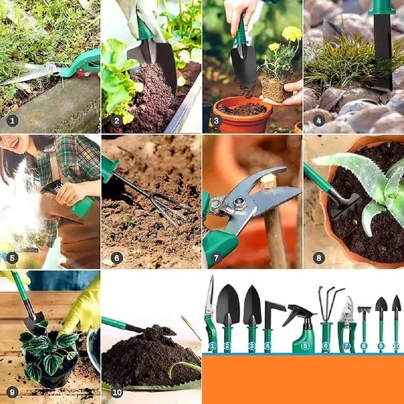 Kit de Ferramentas Para Jardinagem com 10 Peças + Maleta