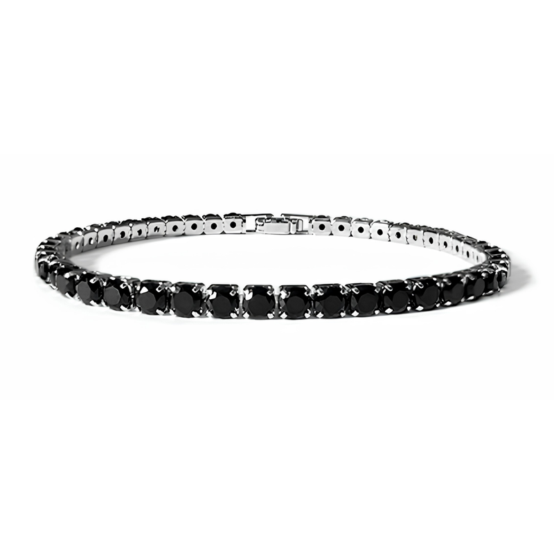 Pulseira Riviera Luxo Zircônia Preta Aço - Tamanho 7
