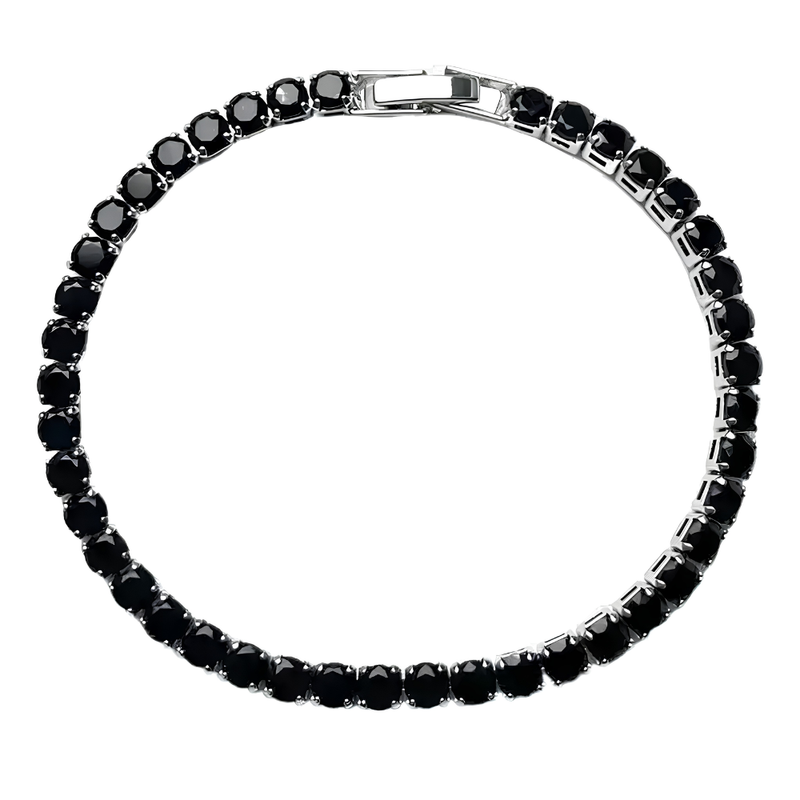 Pulseira Riviera Luxo Zircônia Preta Aço - Tamanho 8