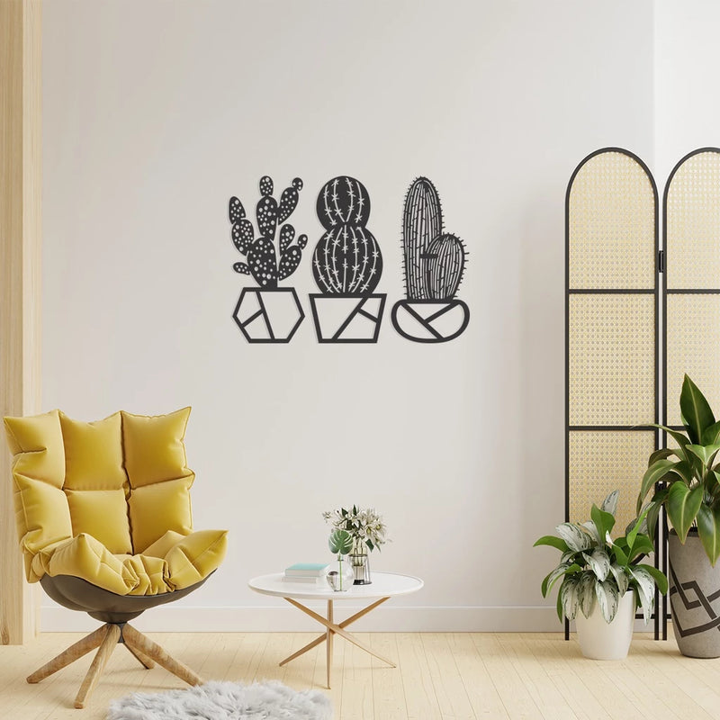 Quadro Decorativo Floral Cactos 3 Peças