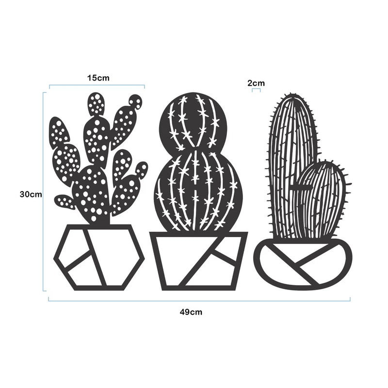Quadro Decorativo Floral Cactos 3 Peças