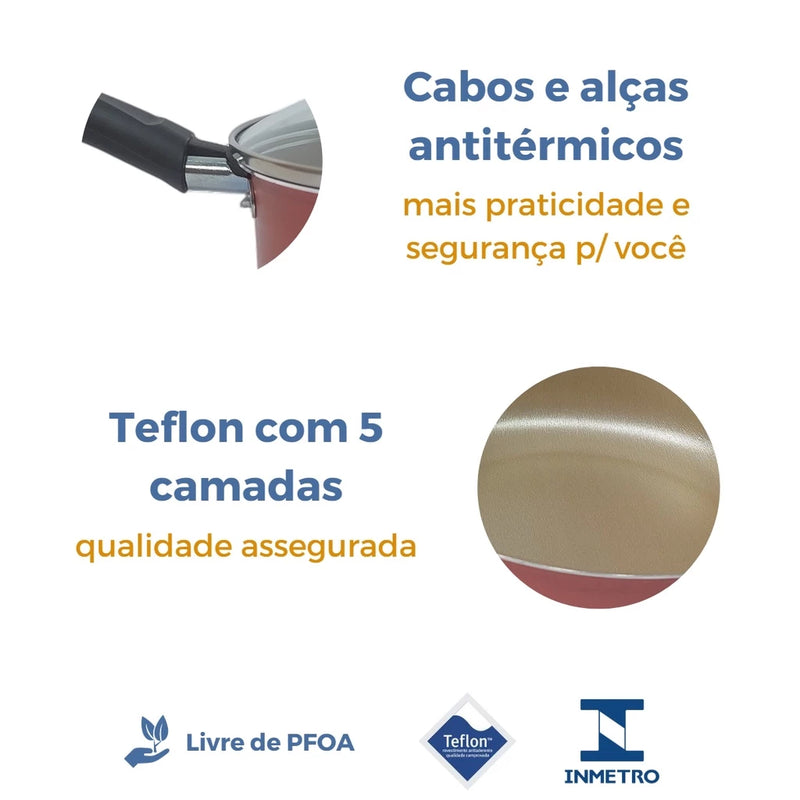 Jogo de Panelas 9 Pçs Teflon Tampas Vidro Antiaderente