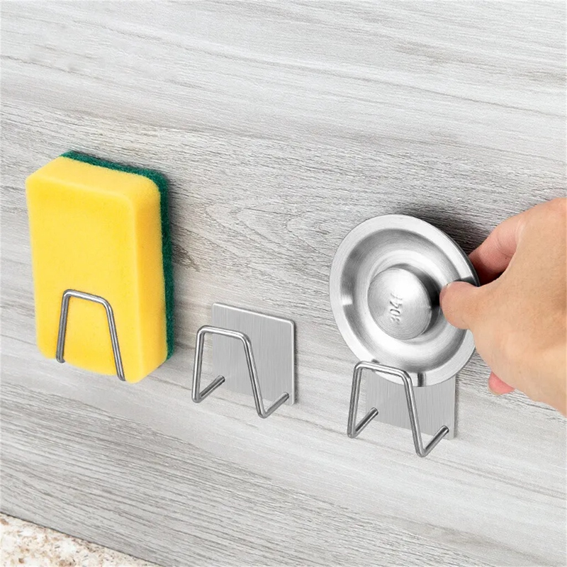 Kit 2 Aço inoxidável Suporte Porta Esponja para bucha de pia Prateleira de cozinha(Enviamos imediatamente)