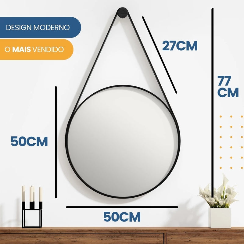 Espelho Adnet 50cm com Alça e Suporte - Linha Premium