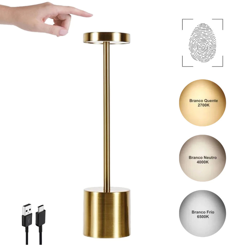 Luminária de Mesa Touch LED Recarregável Sem Fio